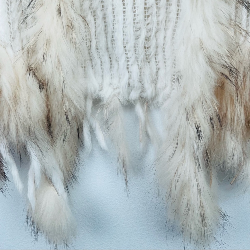 Dolce Cabo Rabbit Fur Vest with Raccoon Trim Ivory Multi Size Small - Picture 15 of 15